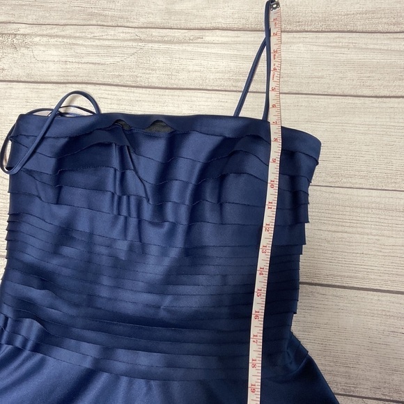 JS Collections Tiered Bandage Satin Fit Flare Spaghetti Strap Midi Dress - Picture 10 of 16